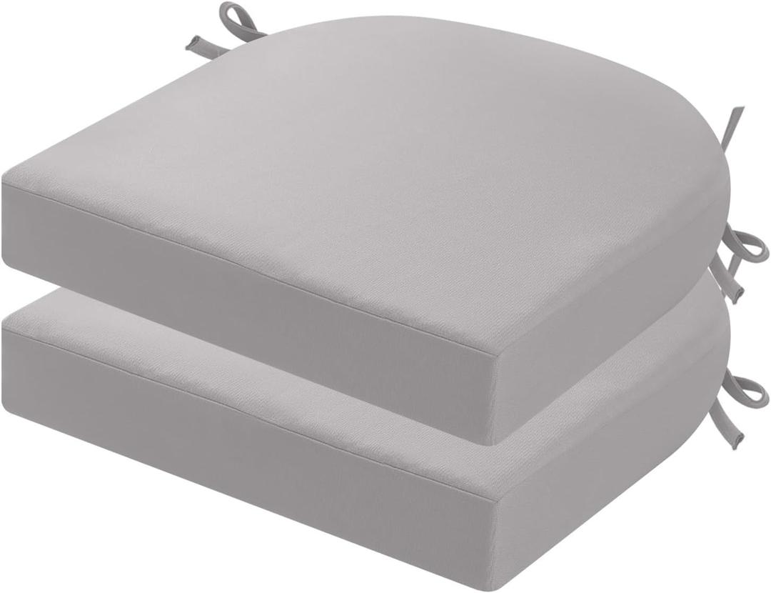 idee-home Outdoor Chair Cushions Set of 2, Thick 19" x 19" x 3" Patio Chair Cushions for Outdoor Furniture Waterproof with Ties, Seat Cushion, Chair Pads Dining Chair Grey