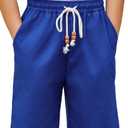 Arshiner Boys Cotton Linen Shorts Summer Beach Shorts Elastic Waist Drawstring Short with Pockets Size 6-18 Navy Blue (Blue)