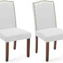 Sweetcrispy Dining Chairs Set of 2, Upholstered Fabric Mid Century Modern High-End Dining Room Side Chair with Nailhead Trim and Solid Wood Legs for Kitchen, Living Room, Grey