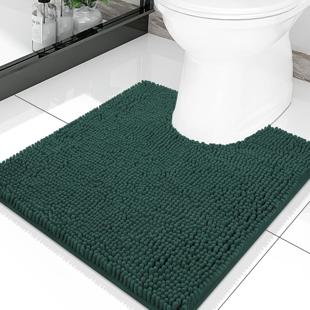 Smiry Luxury Chenille Toilet Rugs U-Shaped 20x20, Soft Absorbent Non-Slip Contour Bathroom Rugs for Toilet, Machine Washable Contoured Bath Mats, Green