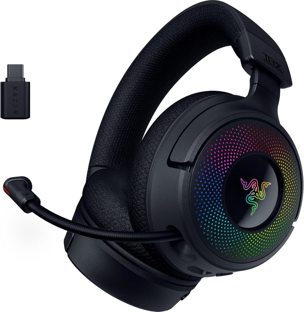 Razer Kraken V4 Wireless Gaming Headset: 2.4GHz, Bluetooth, USB - Super Wideband Mic - 40 mm Drivers - 9 Zone RGB Lighting - for PC, Mac, PS5, Nintendo Switch, Steam Deck, Smartphone - Black 