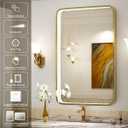 36x24 Inch LED Bathroom Mirror with Lights,Gold Metal Frame Wall Mounted Lighted Vanity Mirrors for Wall,Anti-Fog 3000K/4500K/6000K Dimmable Led Mirror,ETL Listed LED Driver(Horizontal&Vertical)