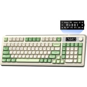 AULA S99 Pro Wireless Keyboard, Display Screen & Media Knob, Tri-Mode Bluetooth/2.4G/USB-C RGB Creamy Gaming Keyboard with Number Pad Macro Keys, Custom Computer Keyboards for Laptop PC Gamer - Green