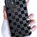 3 x MINSCOSE for iPhone 11 Case Aesthetic Checkered Plaid Checkerboard Design Pattern,Trendy Slim TPU Shockproof Protective Full Camera Protection Phone Cover-Black