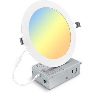 7 Inch 3CCT Ultra-Thin LED Recessed Light with Junction Box, 3000K/4500K/6000K Selectable, 18W Eqv 125W, Dimmable Ceiling Lights 1600LM Brightness Canless Wafer Downlight