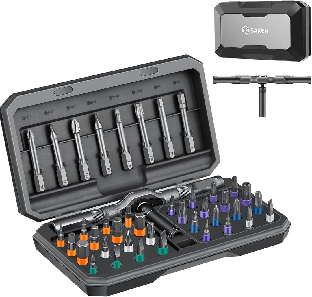 Saker 42 in 1 Screwdriver Set,Multi Bit Magnetic Screwdriver Set with T Handle & Storage Case Suitable for Furniture,Computer,Bicycle and DIY Free Combination Grey