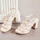 Women's Platform Heels Chunky Heeled Sandals, Ankle Strappy Round Open Toe Dressy Shoes Wedding Party High Pump Heels for Women. (9.5, Nude 093)