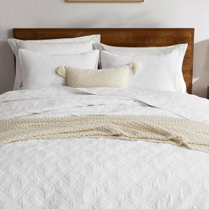 WDCOZY 100% Cotton White Oversized California King Size Quilt Bedding Sets with 2 Pillow Shams, Shabby Chic Rustic Textured Gauze Lightweight Country Soft Bedspread Coverlet for All Season