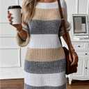 SOLY HUX Sweater Dresses for Women 2025 Long Sleeve Striped Knit Dress Fall Winter Dresses for Women Trendy (Gray, M)