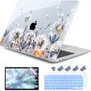 DONGKE for MacBook Air 13 Inch Case 2021-2018, Compatible with A2337 M1 A2179 A1932 Support Retina Display & Touch ID, Hard Shell Plastic Cover with Keyboard Skin - Dandelion