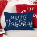 Blue Christmas Lumbar Pillow Cover 12x20 Inches for Xmas Decorations Merry Christmas Throw Pillow Covers Winter Holiday Cushion Case Decoration for Sofa Couch