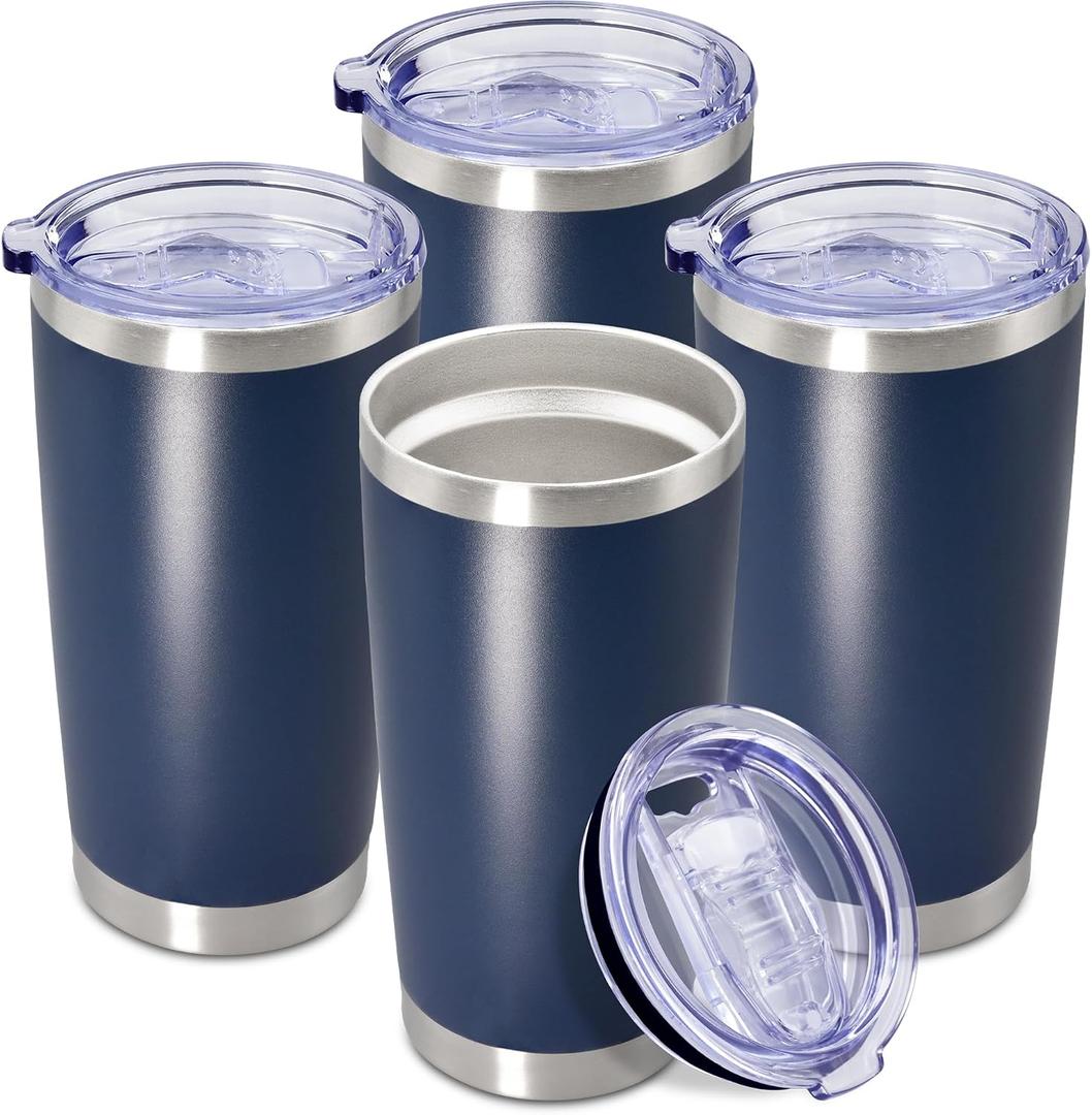 20 oz Tumbler Coffee Travel Tumblers Bulk with Lid Stainless Steel Double Wall Vacuum Insulated Mug Powder Coated Cups fit Car Cupholder for Hot and Cold - Navy, 3 Pack