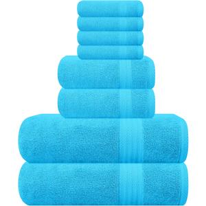 GLAMBURG Ultra Soft 8-Piece Towel Set -100% Pure Ringspun Cotton, Contains 2 Oversized Bath Towels 27x54, 2 Hand Towels 16x28, 4 Wash Cloths 13x13 - Ideal for Everyday use, Hotel & Spa -Turquoise Blue