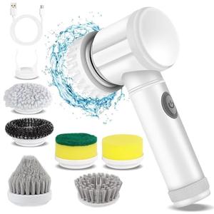 HFLYJPYW Electric Spin Scrubber - Shower Scrubber,Bathroom Scrubber Electric,for Cleaning Tub, Floor, Tile, Window, Sink, Kitchen Cleaning with 6 Electric Cleaning Brush Head (6)