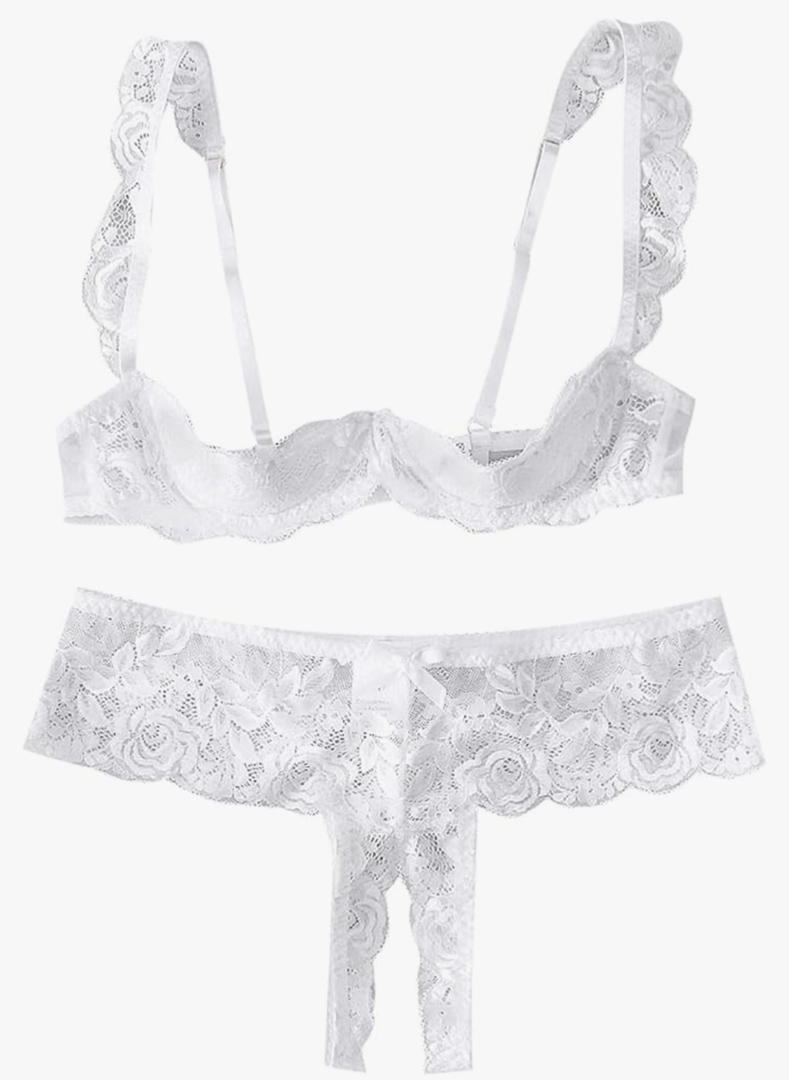 Women Sexy Solid Color Lace Underwired Adjustable Suspender Pajamas Sexy Lingerie Two Piece Set Sexy Lingerie Size Medium