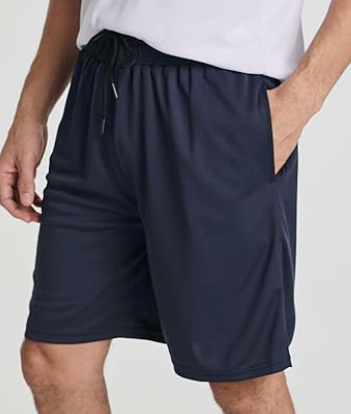 Real Essentials Pack of 1 Men's 2 in 1 Mesh 7" Running Workout Gym Shorts with Compression Liner, Navy Blue, Medium