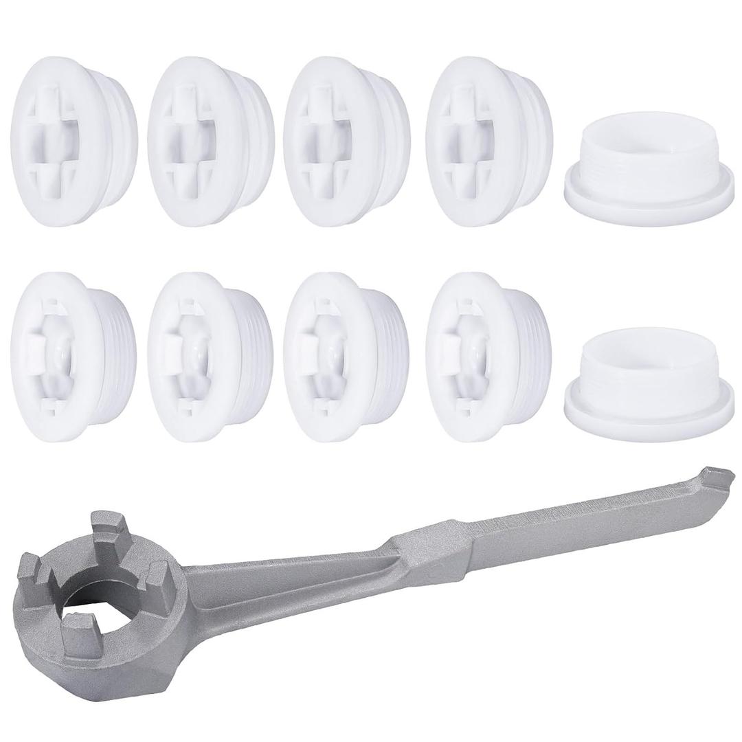 Zonon 11 Pcs Drum Wrench with Gasket Aluminum 2" Bung Caps with 3/4" Knock out Includes 5 Fine and 5 Coarse Buttress Bung Hole Cap for 15, 30, 55 Gallon Drum