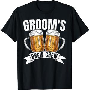 Groom's Brew Crew T-Shirt Funny Group Beer Drinking Team T-Shirt, XL