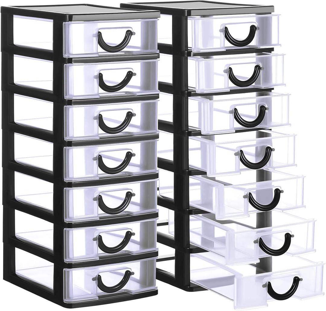 Thyle 2 Pcs Plastic Drawers Organizer Mini Organizer Stackable Plastic Clear Drawer Storage Box Containers Storage Units for Desktop Classroom Craft 6.7 x 4.9 x 13.4 inches(Black)