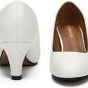 Women's Classic Round Toe Pumps, Mid Kitten Heel, Office Dress Shoes Matt White - US 9.5
