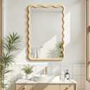 Wavy Mirror for Wall, 36"x24" Boho Bathroom Floor Vanity Mirror with Wooden Frame, for Bedroom, Living Room, Entryway, Farmhouse