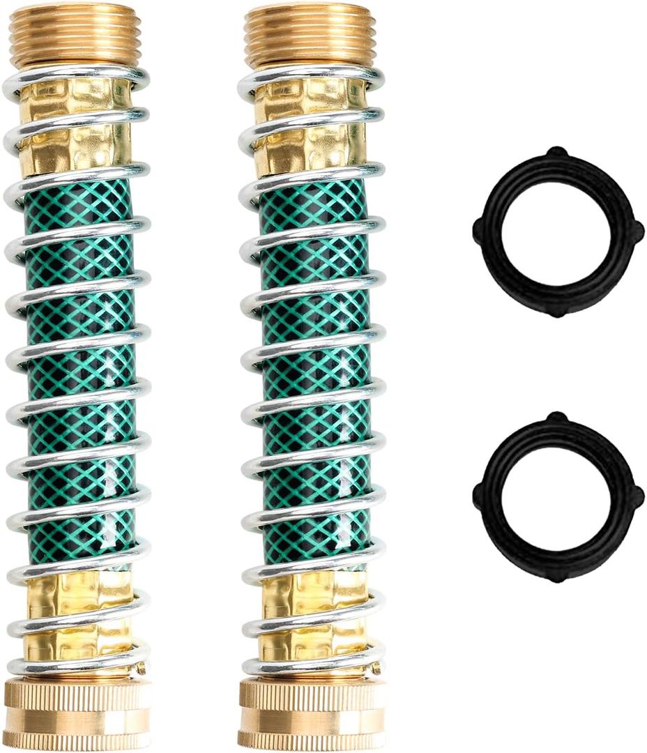 Hose Extension Adapter for 3/4"-11.5NH, Solid Brass Faucet Hose Kink Protector with Coil Spring, 2 Pack