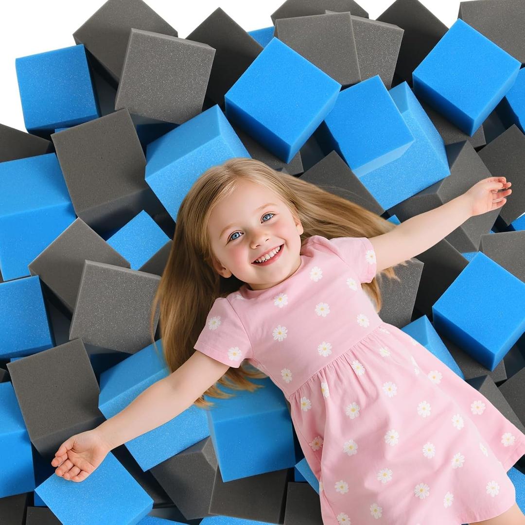 24PCS Foam Cubes 5"x5"x5"- Foam Pit Blocks Set, Soft Stacking Blocks for Indoor Games,Trampolines, Gymnastics, Parkour & Action Sport (Dark Blue and Dark Grey)