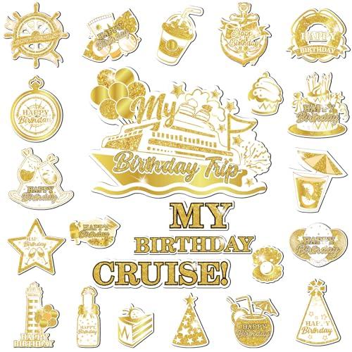 My Birthday Cruise Door Magnets Decorations, White Gold Happy Birthday Cruise Ship Door Decor Magnetic for Women Men Girls Boys Anniversary Party Supplies Favors Door Refrigerator Fridge Car Kitchen