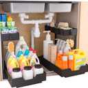 2-Tier Under Sink Organizers, 2 Pack Sliding L-shape Cabinet Organizers Narrow Space Storage Shelves Multi-purpose Sink Organizer Baskets with 4 Hook for Kitchen Bathroom Drawer, Black