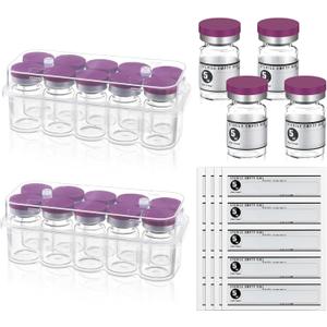 20 Pcs 5ml Sealed Sterile Empty Vials with Self Healing Injection Port Glass Penicillin Bottle with 20 Label Stickers (Purple)