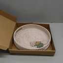 Round Rattan Serving Tray,Hand-Woven Tray with Handles, Ottoman Decorative Coffee Table Tray,Wicker Storage Basket for Tea,Fruit,Bread (Whitewash, 11.8")