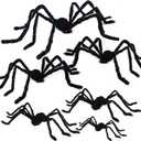 yosager Outdoor Halloween Decorations 6Pcs Realistic Giant Spiders, Huge Hairy Scary Halloween Spider Prop, Black Spooky Spider for House Window Yard Garden Patio Decor (12" 24" 24" 36" 36" 60")