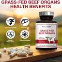 Beef Organs Supplement, Grass Fed Beef Liver, Kidney, Heart, Pancreas, Lung, Spleen, Bone, Total Body Wellness & Performance, Non-GMO, Gluten-Free, 120 Count