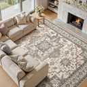 10x12 Area Rugs Living Room: Washable Vintage Rug Large Non-Slip Stain Resistant Ultra Soft Low Pile Pet Kids Friendly Carpets for Bedroom Dining Room Nursery Home Office Decor - Light Brown