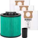 DEWALT Shop Vac HEPA Filter Replacement, 3-Pack Dust Bags & Tool Adapter