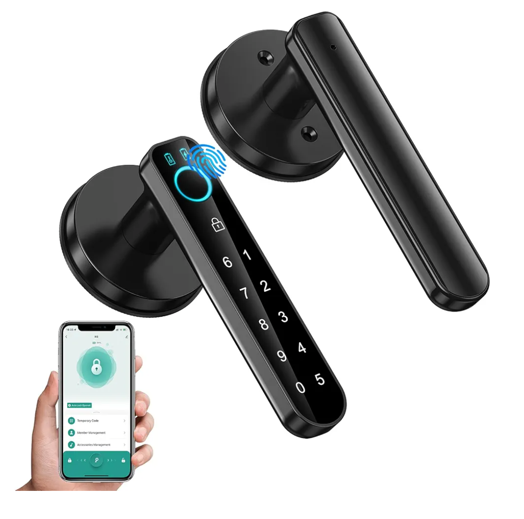 Fingerprint Door Lock- Smart Door knob,biometric Door Lock，with passcode keypad keyless Entry Door Handle，for Bedroom Home Hotel Office Apartment (Black with APP)
