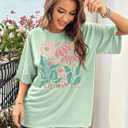 Boho Oversized Shirt Women Vintage Floral Shirts Daisy Flower Tshirt Wildflower Graphic Tees Casual Loose Tops (Green, S)