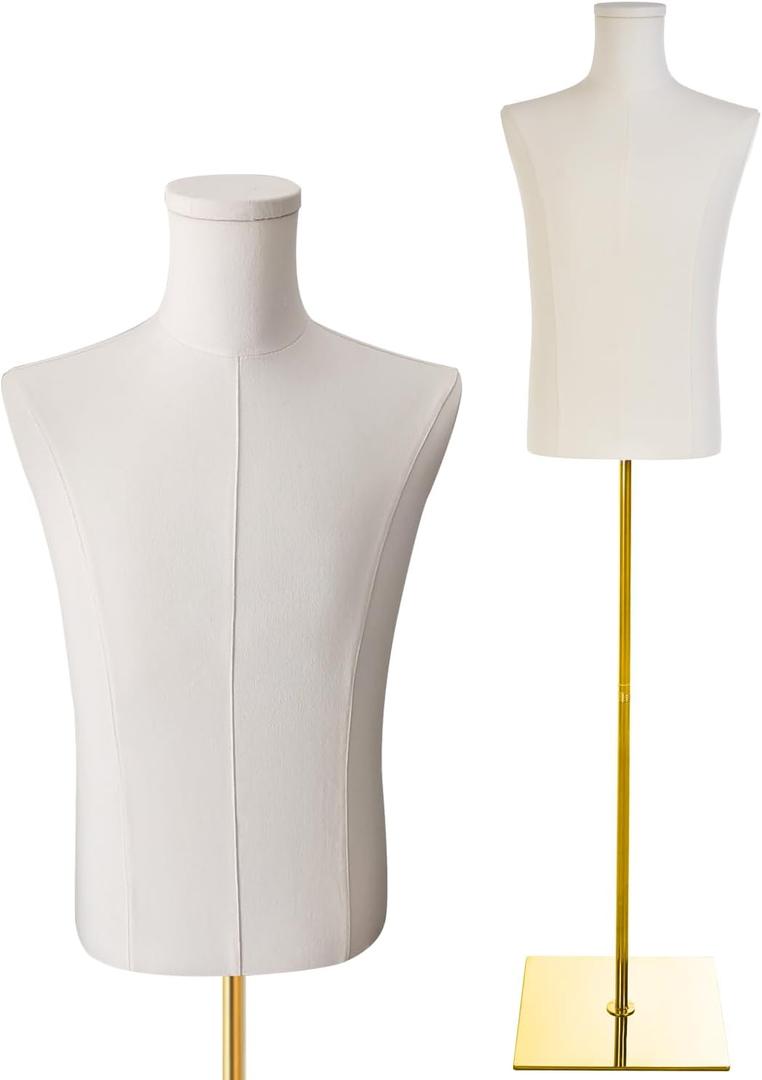 Adjustable Male Dress Form Mannequin with Golden Metal Stand for Clothes Window Display