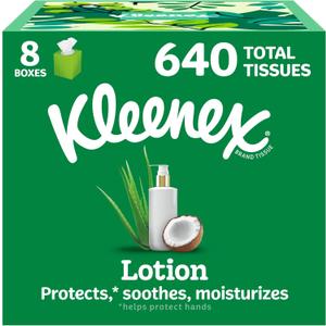 Kleenex Lotion Facial Tissues with Coconut Oil, 8 Cube Boxes, 80 Tissues Per Box, 3-Ply (White)