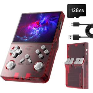 R40 Retro Handheld Game Console with Storage Case - Open Source System,3.5" IPS Screen, 18,000+ Classic Games, 128G TF Card, 3000mAh Battery, Portable Gaming Player for Travel, Red
