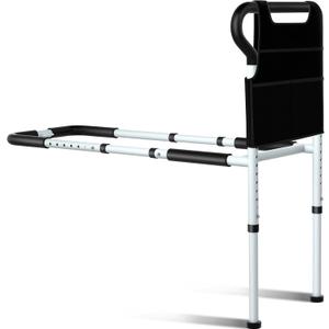 Bed Rails for Elderly Adults Safety - Adjustable Bed Cane with Non-Slip Ergonomic Handle and Storage Pocket, Stable Bed Assist Rails for Seniors Hold up to 350 Lbs, Tool-Free Assembly (Medium)