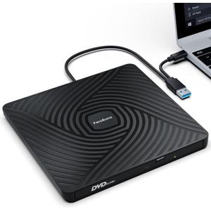 PeroBuno External CD DVD Drive, USB 3.0 Type-C Optical Drive, 0.5-inch Ultra-Slim Portable DVD CD ROM Disc Player Reader Writer Rewriter Burner Recorder for Laptop PC MacBook Windows Linux Mac OS