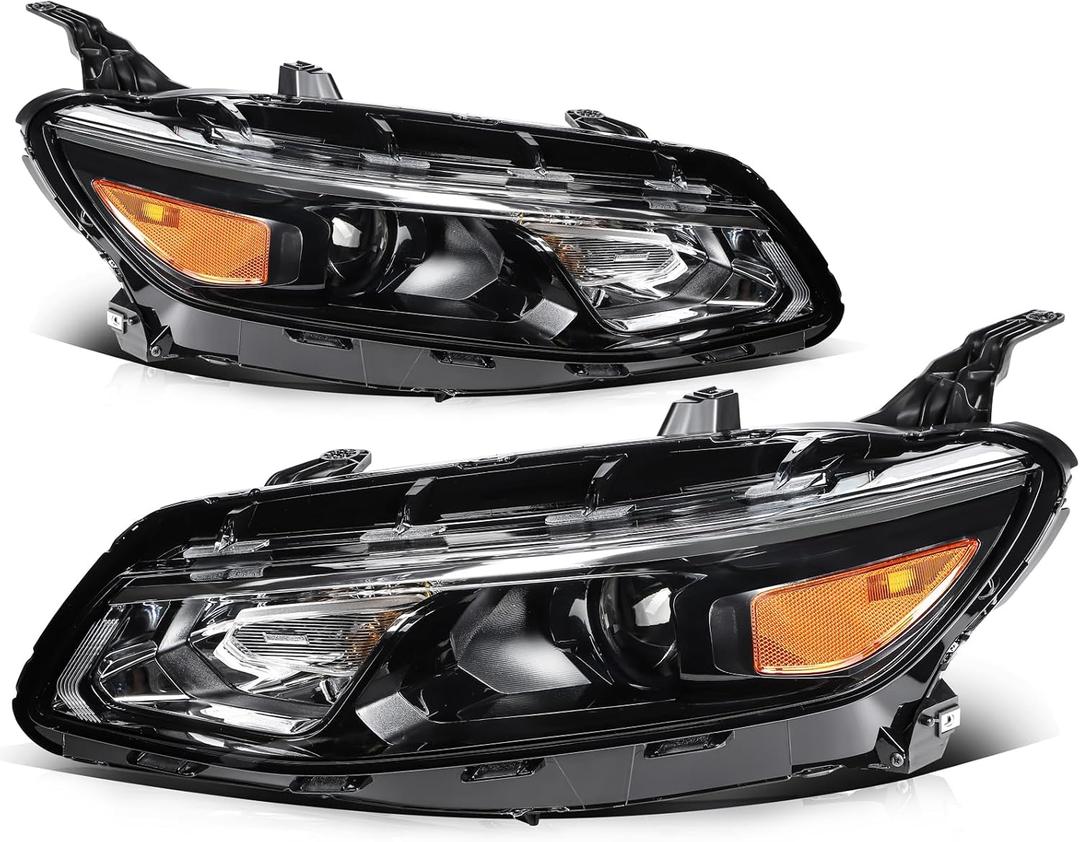 LSAILON Fit For Chevy For Malibu 2016-2018 Headlight Assembly Black Housing Amber Reflector Clear Lens Driver and Passenger Side