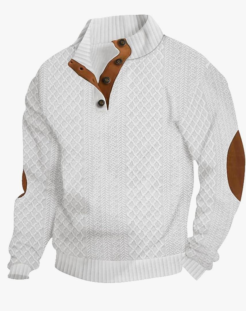 QOSOQ Men's Casual Sweatshirt Pullover Sweater Casual Long Sleeve Stand Collar Quarter Button Sweaters Medium