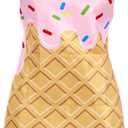Ice Cream Parlor Apron, Cute Cones Colored Sprinkles Apron for Women with Adjustable Neck, Pockets Home Kitchen
