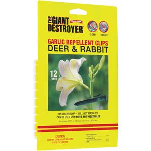 Giant Destroyer 700 Garlic Rabbit and Deer Repellent Clips - 12 Per Pack - for Garden, Farms, Trees & Backyard - Harmless to Plants & Animals, Green
