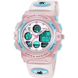 Bomieux Kids Watch for Boys and Girls Ages 5-15, Analog Digital Waterproof with Alarm Clock Stopwatch, Birthday and Christmas Gifts, Pink/Blue 