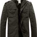 WenVen Men's Winter Casual Cotton Coat Thicken Fleece Lined Military Jacket (3X-Large, Army Green)
