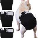 CuteBone Washable Dog Diapers Female No Tail Hole 3 Pack Reusable Doggie Period Training Pants for Docked-Tail Frenchie French Bulldog Boston Terrier Without Tail, M