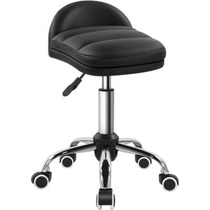 Black Rolling Stool Chair with Wheel for Home Work SPA Massage Height-Adjustable and Cost-Effective Swivel Stool with Low Back